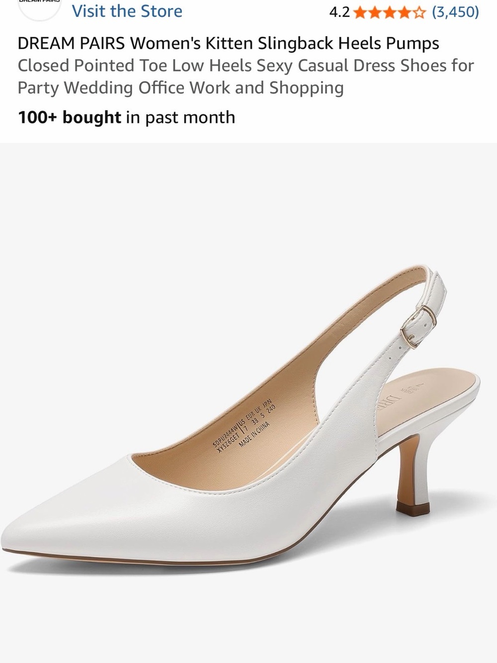 Dream Pairs White Pointed Kitten Heel Slingback Pumps